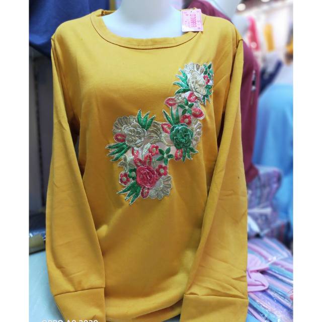 Sweater cewek bordiran timbul GOLD kekinian termurah