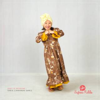 Gamis Anak  Remaja  Katun Jepang  Coklat Motif Bunga Sabia 