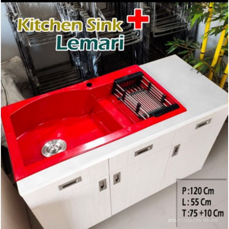 kitchen sink set kabinet / kitchen set portable / kitchen sink fiber glass&finish hpl