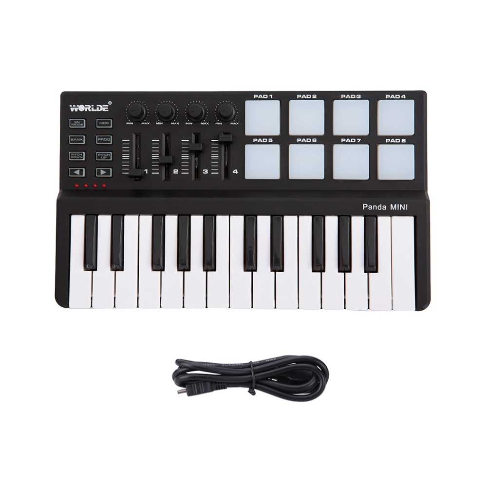 WORLDE Piano Digital 25 Key + DRUM Pad Midi Controller - PD879-Hitam