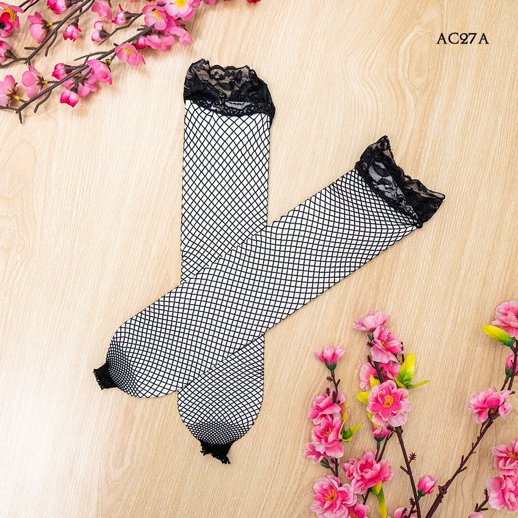 [PRODUK TERBATAS] STOCKING SEXY + SABUK PAHA GARTER BELT LACE HITAM AC27A