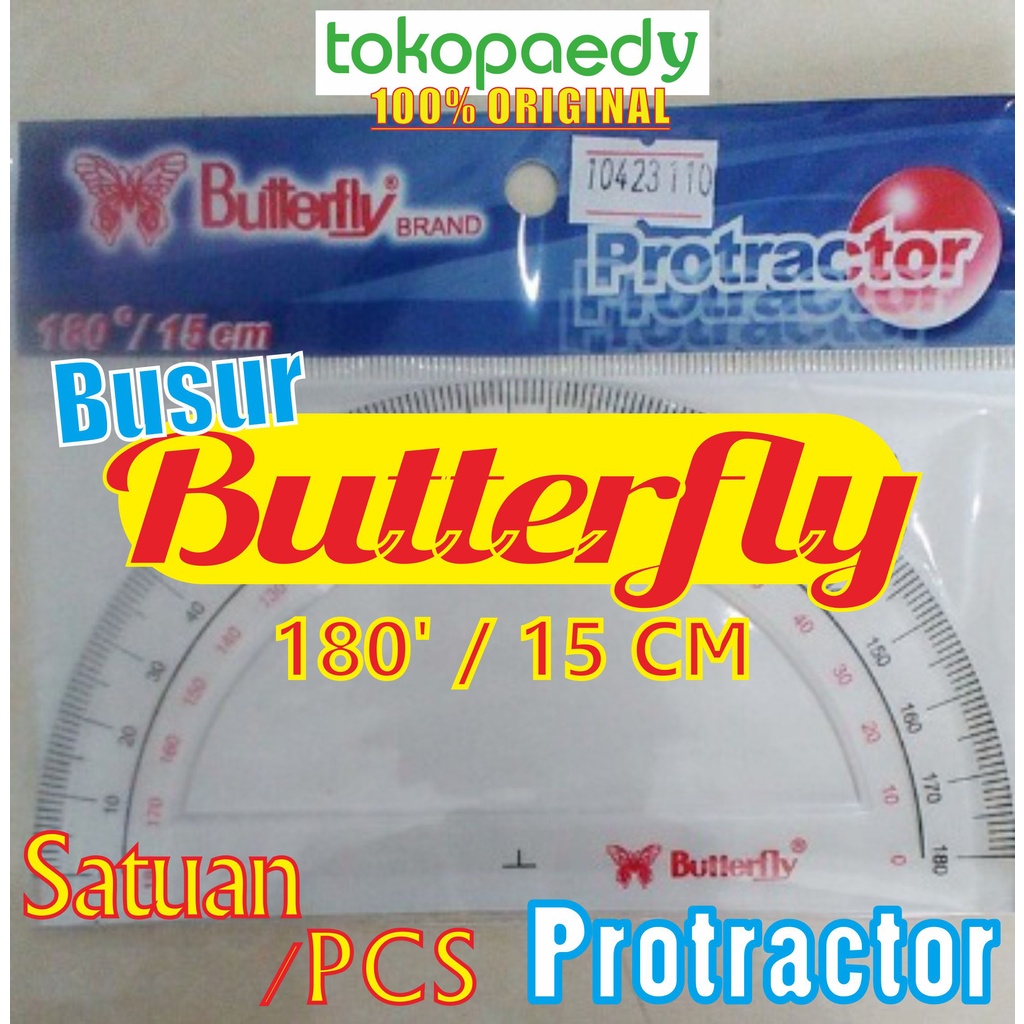 

Penggaris Busur BUTTERFLY 180' 15 CM /PROTRACTOR /Busur Derajat 15cm ORIGINAL /Model Bolong