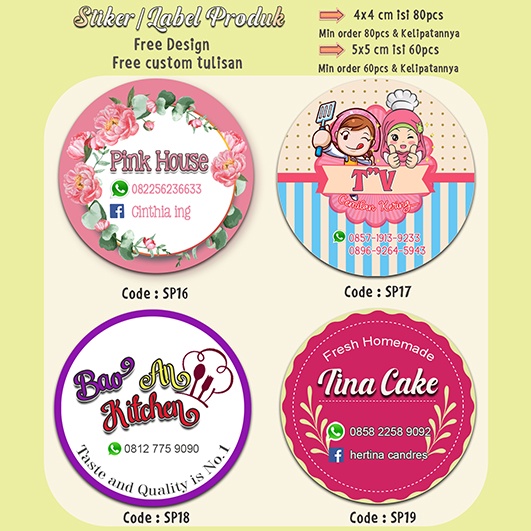 

84pcs 4x4cm dan 60pcs uk 5x5cm stiker label kemasan produk custom design free design sesuai template