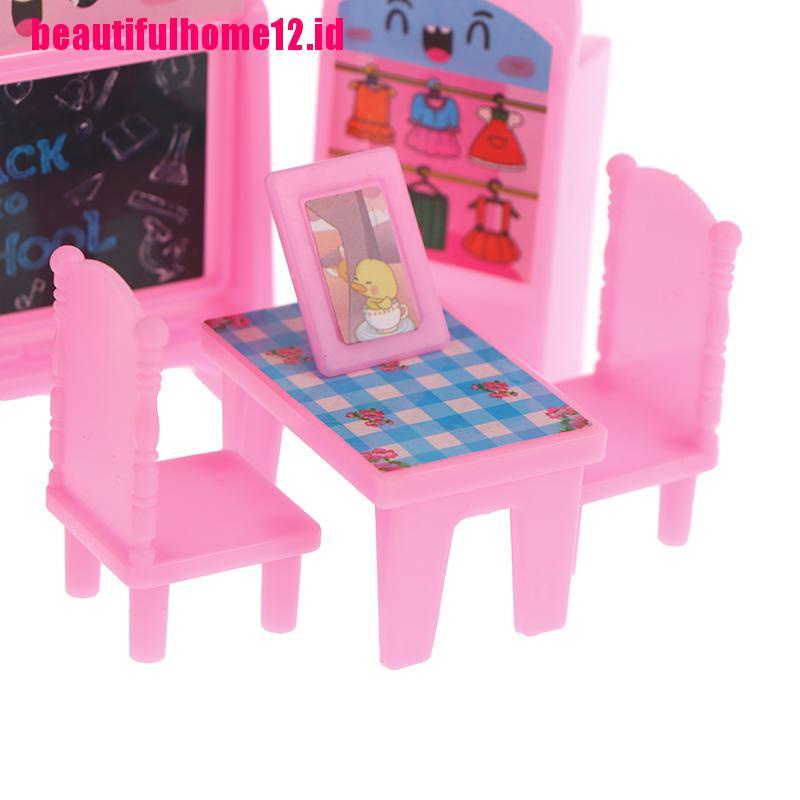 【beautifulhome12.id】8Pcs/Set Dollhouse Study Desk Set Blackboard Table Chair Doll Furniture Model