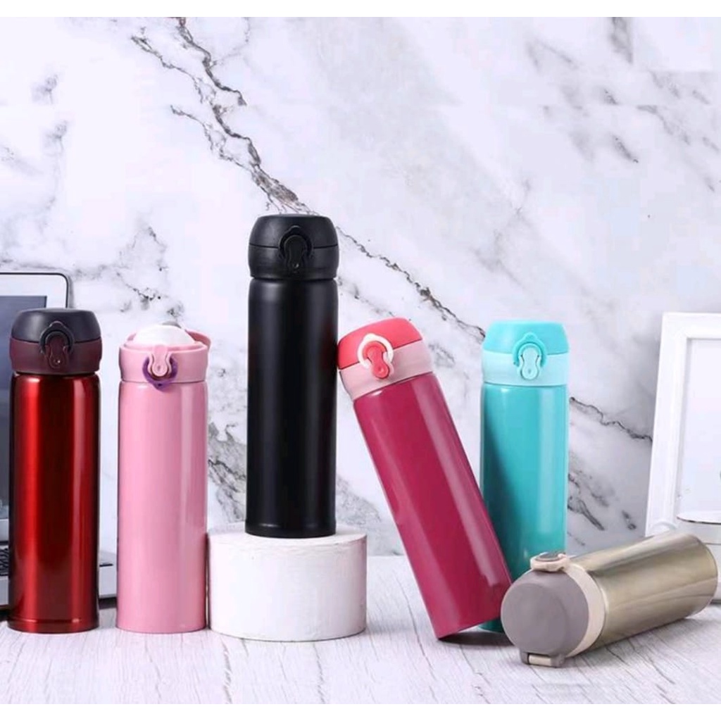 Termos Air Panas 500ml Model kancing stainless Steel / Thermos Kecil Termos Mini Vacuum Clip On Bahan Stenlis Anti Karat / Tumbler stenlis Air Panas Dan Dingin Kuat Tahan Lama / Termos Model Kancing Smart Lock Opener Tahan 24 Jam