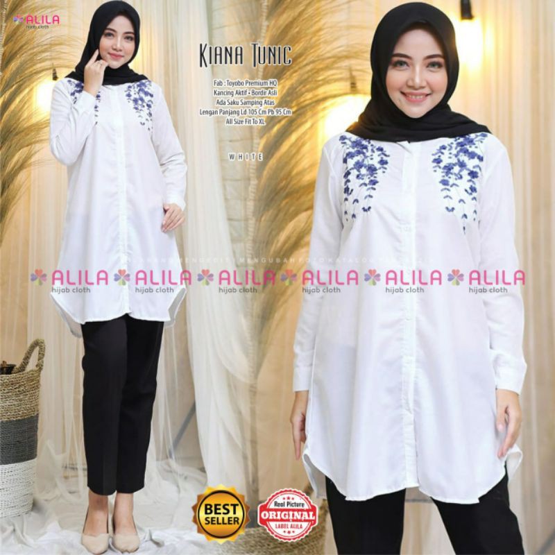 KIANA TUNIK BY ALILA / ATASAN WANITA POLOS / TUNIK BORDIR BERBAHAN TOYOBO PREMIUM