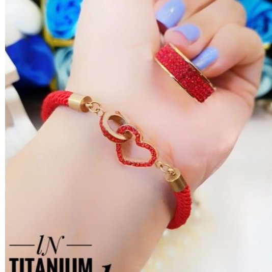Titanium set perhiasan gelang dan cincin 1378