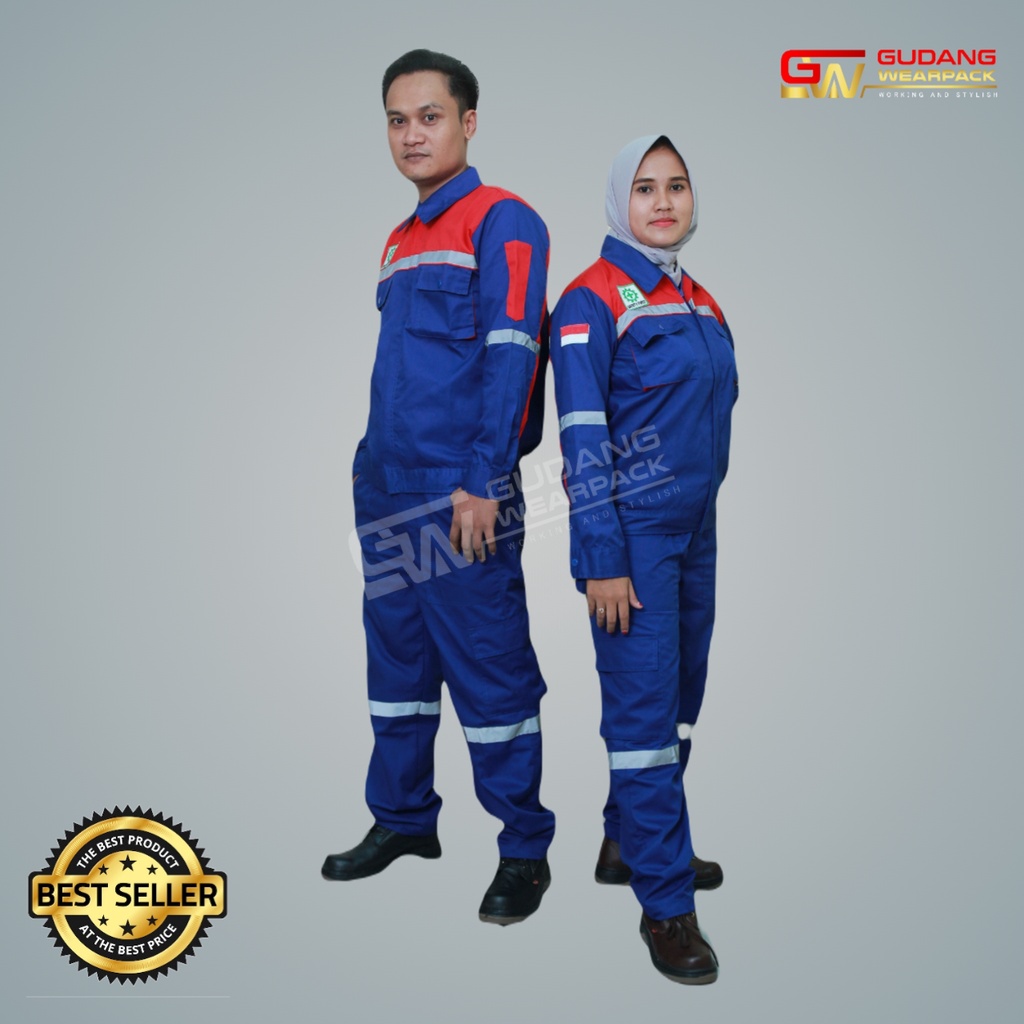 SETELAN Wearpack  BENHUR-MERAHlengan panjangsleting/ baju Kerja K3 (setelan standar)