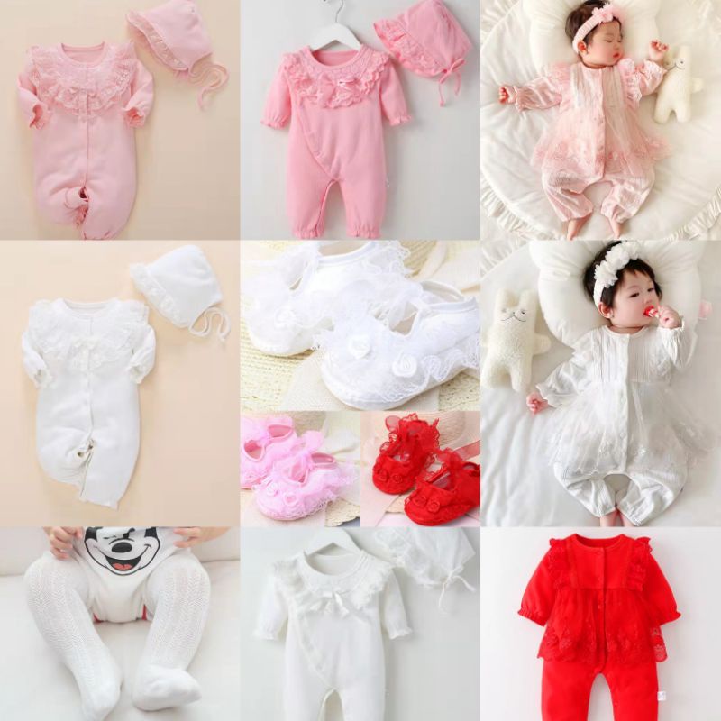 romper tutu aqiqah baptis bayi renda brokat brukat baju bayi newborn pink set bandana katun premium 