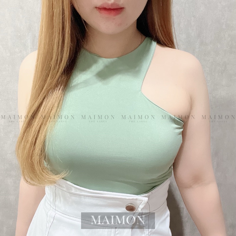 Tank Top Cut Side Halter Neck Top | Tanktop Kamisol Atasan Crop Wanita Sexy Korea Fashion Style | Maimon Grosir