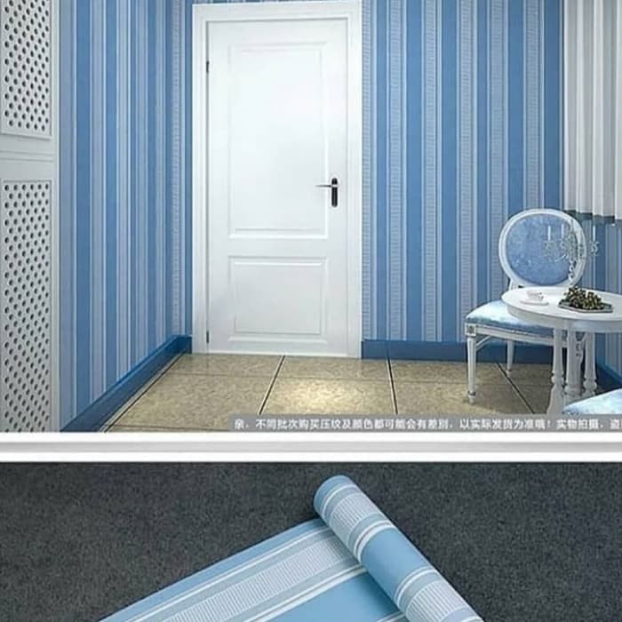 Wallpaper Stiker Dinding hiasan dinding dekorasi dinding ruangan tamu dan kamar 45cmx9m Salur Biru GH027 Elegan