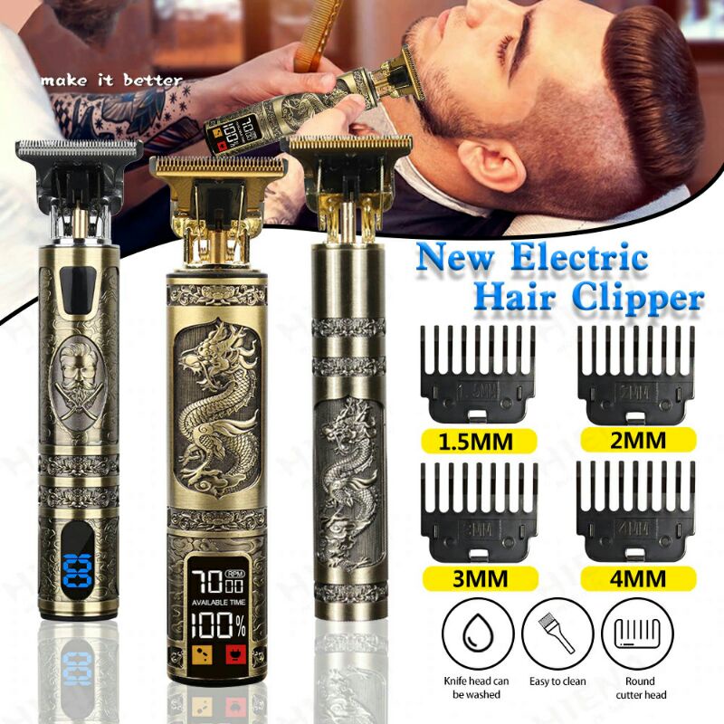 Alat Cukur Elektrik Hair Clipper Trimmer Model Dragon Vintage Golden T9