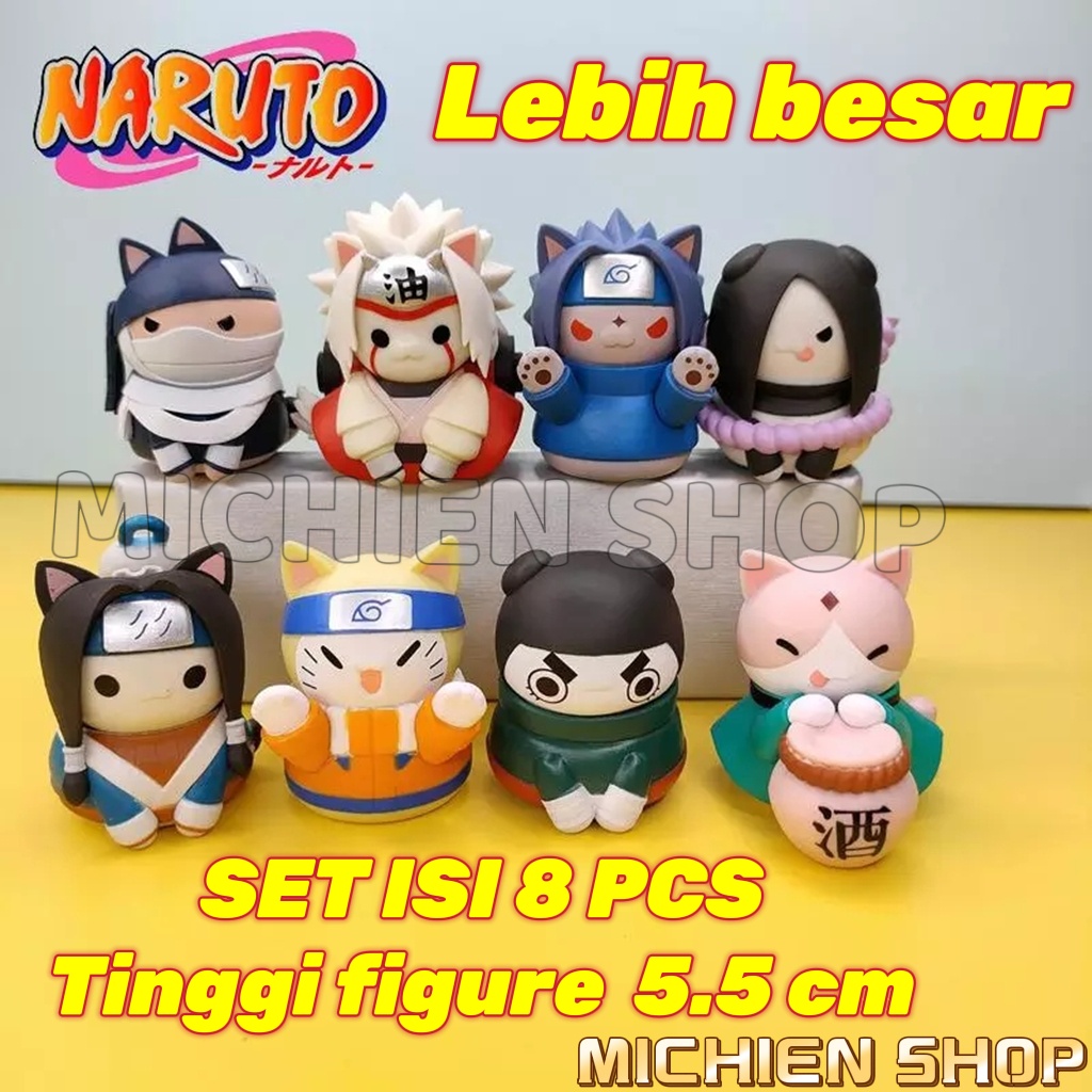 NARUTO ANIME SET 8 BONEKA KUCING PATUNG  TOPPER CAKE FIGURE MAINAN Action mini figur chibi anime nar