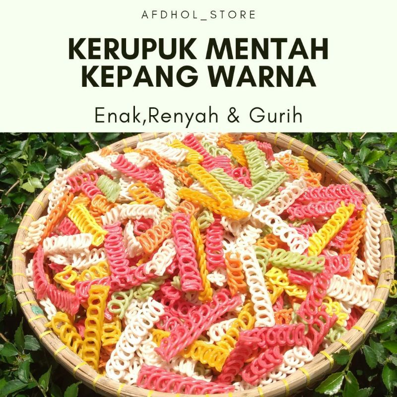 

Kerupuk Mentah Kerupuk Kepang warna warni kemasan 500 gr.
