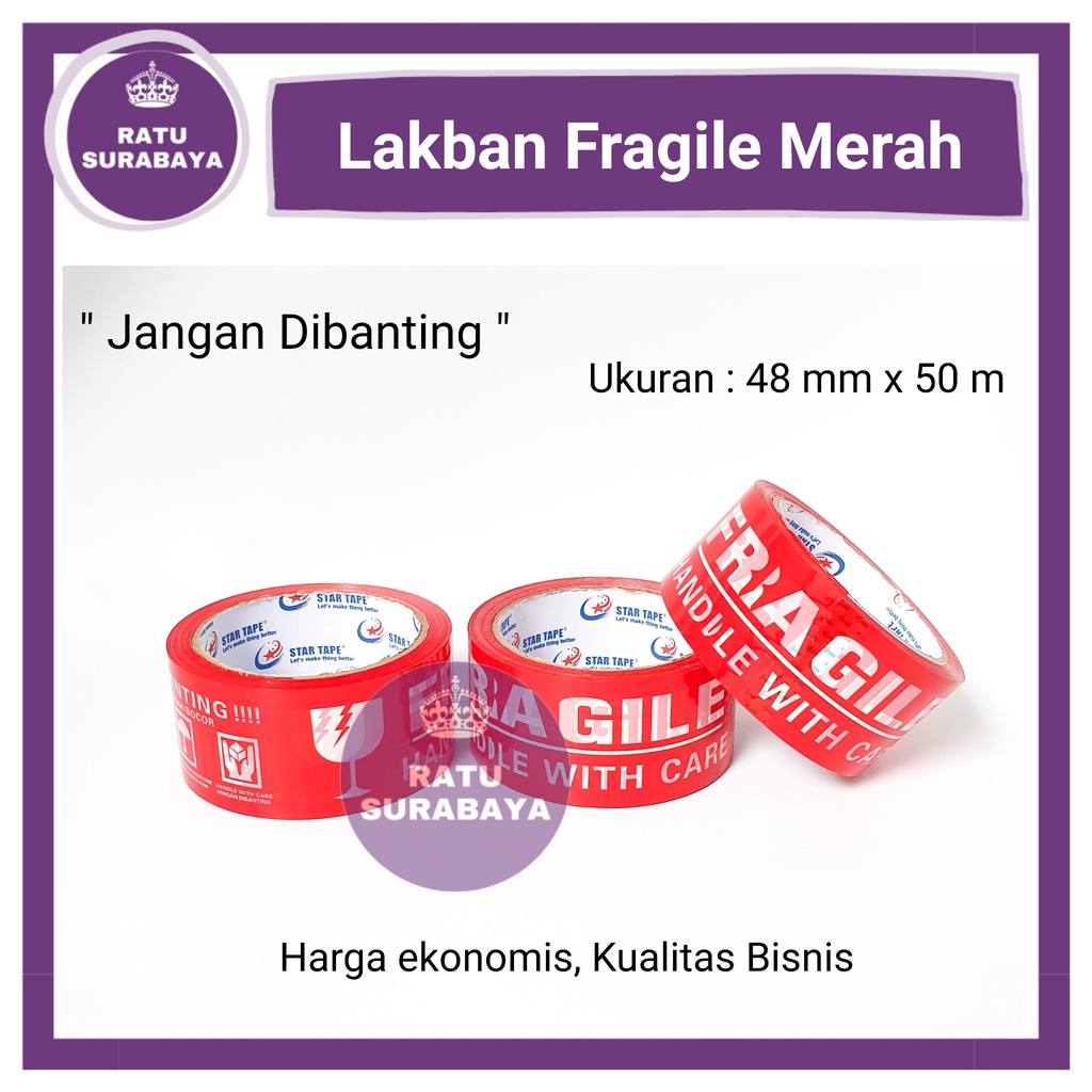 

Lakban Fragile Merah 2 Inch Jangan di Banting uk 48mm x 50m Selotip Solasi Anti Pecah Daimaru