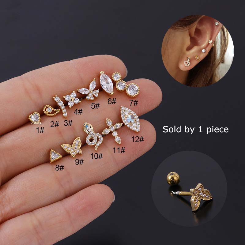 1pc Anting Tindik Tulang Rawan Telinga Bentuk Kupu-Kupu Bahan Stainless Steel 16gauge