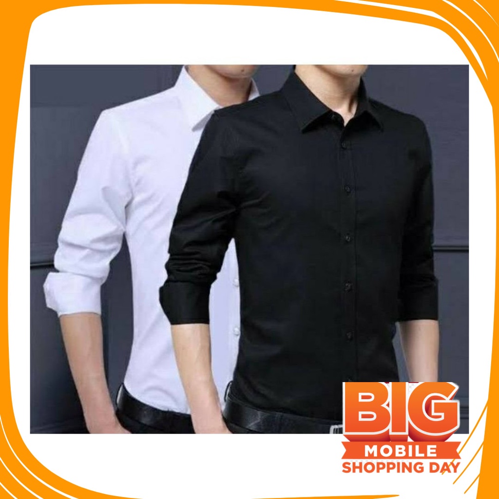 Bahan Tebal Bagus Tidak Tembus Full Halus /  Baju kemeja cowok polos lengan panjang slimfit hem pria