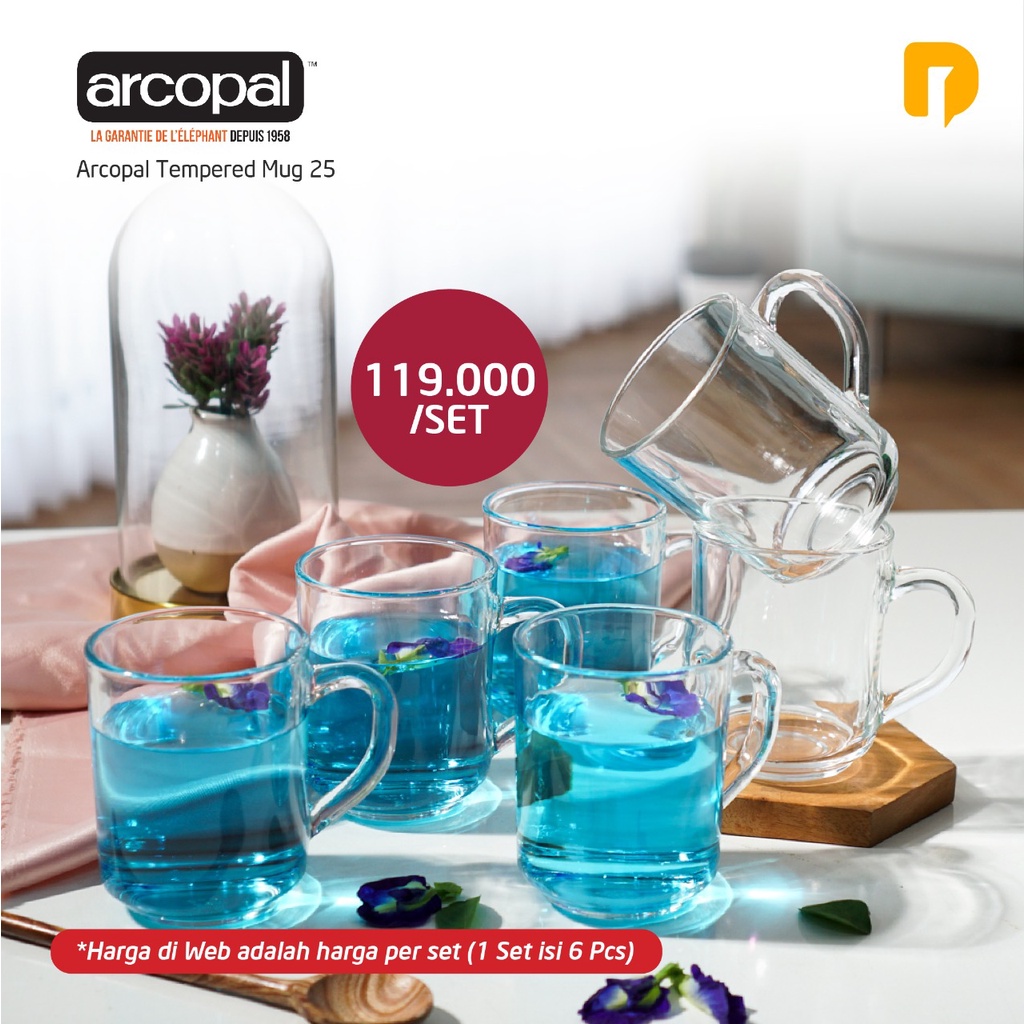 Arcopal Tempered Mug  250ML & Troquet 500 ML - cangkir mug gelas