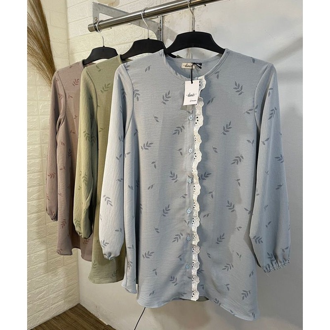 KEMEJA WANITA LENGAN PANJANG KOREAN STYLE MOTIF DAUN