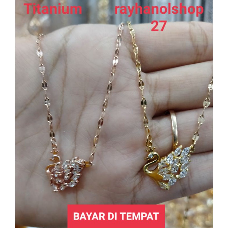 FHASION WANITA TITANIUM KALUNG LIONTIN BEBEK PERMATA CRISTAL PUTIH ANTI PUDAR WARNA GOLD - ROSEGOLD