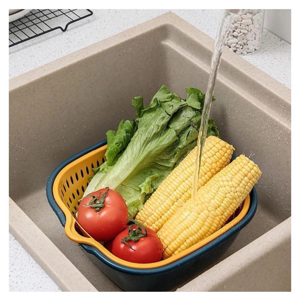 Saringan &amp; Tempat Penyimpanan 2in1 Sayur &amp; Buah / Portable Kitchen Hanging Drain Basket Double layer murah dan praktis