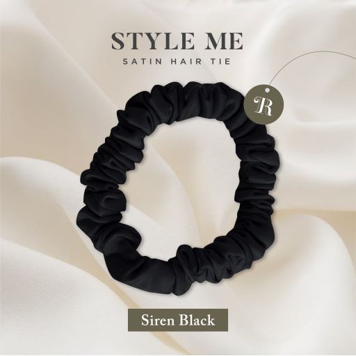Scrunchies Premium Satin Silk MINI The Rituale | Ikat Rambut Kuncir Hijab Cepol | Anti Rontok Pusing-Black Siren
