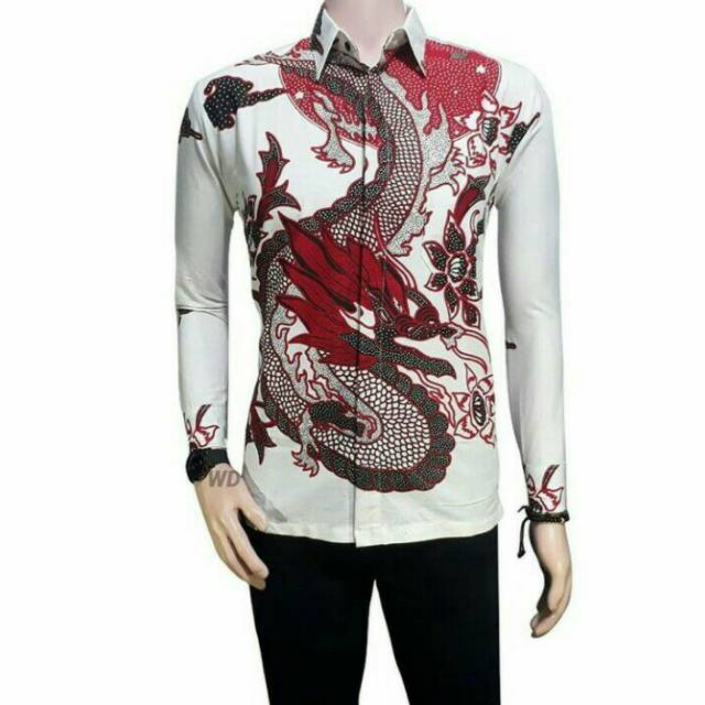 Kemeja panjang pria hem kemeja pria murah naga blok putih