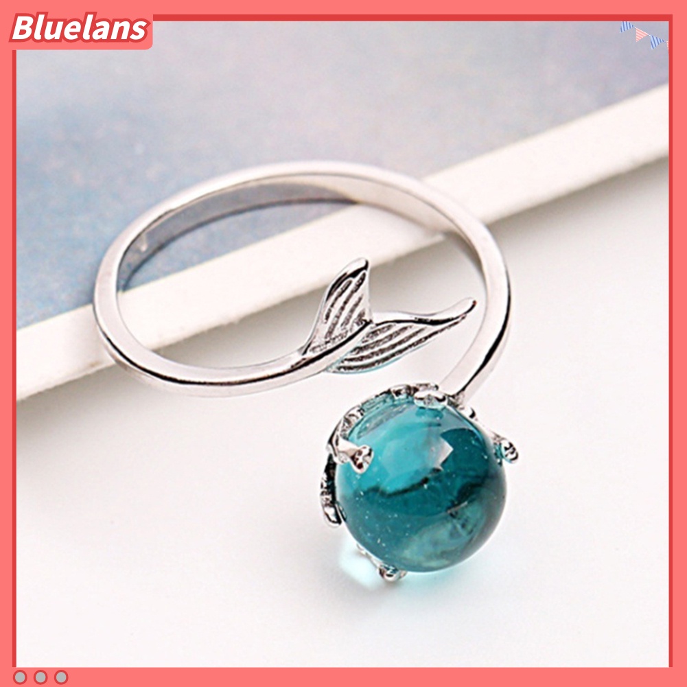 Bluelans Adjustable Mermaid Tail Blue Rhinestone Bubble Finger Opening Women Ring Gift