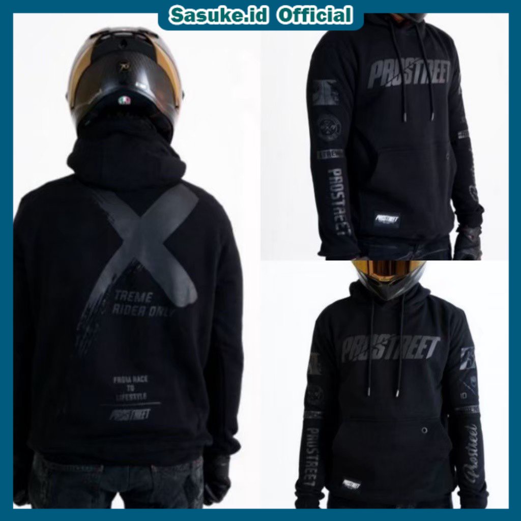 SWEATER HOODIE PROSTREET BLACK EDITION - HOODIE PROSTREET X TREME RIDER - JAKET SWEATER PRIA WAMITA UNISEX PREMIUM BAHAN LEMBUT SIZE LOKAL