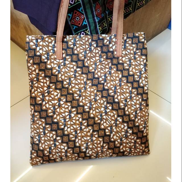 Totebag kulit kombinasi batik tas kulit