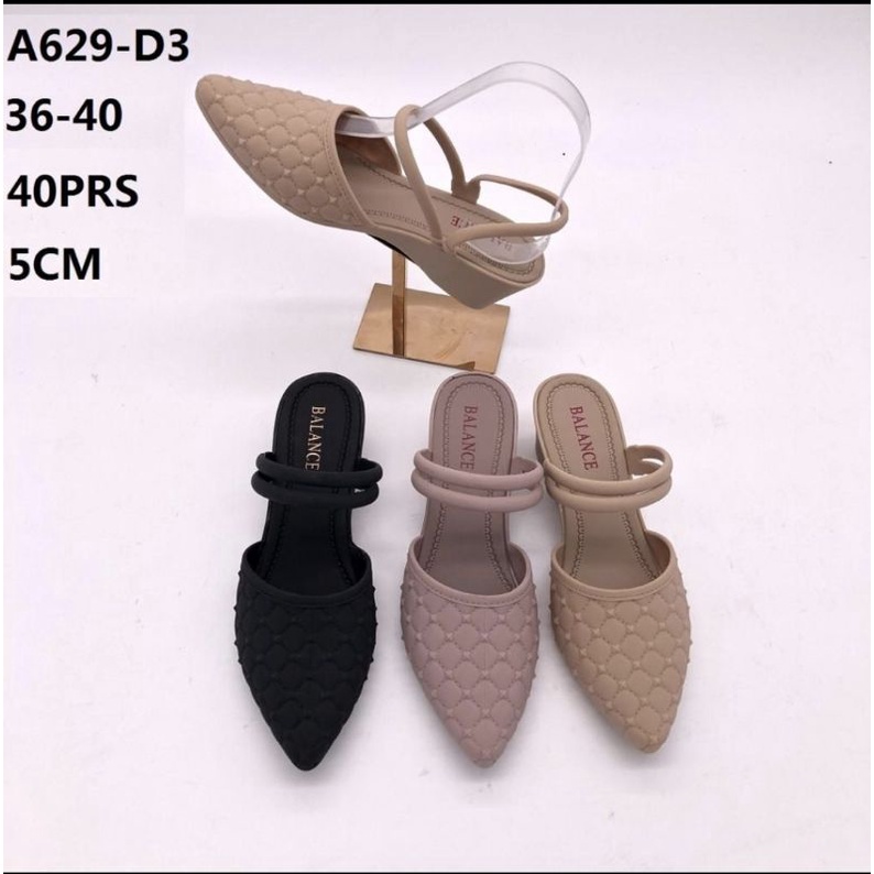 WEDGES SANDAL IMPORT WANITA SELOP PEREPUAN DEWASA BALANCE 629-D3 CEWEK KARET HAK 5 CM BAHAN KARET JELLY ANTI SLIP LENTUR FASHION