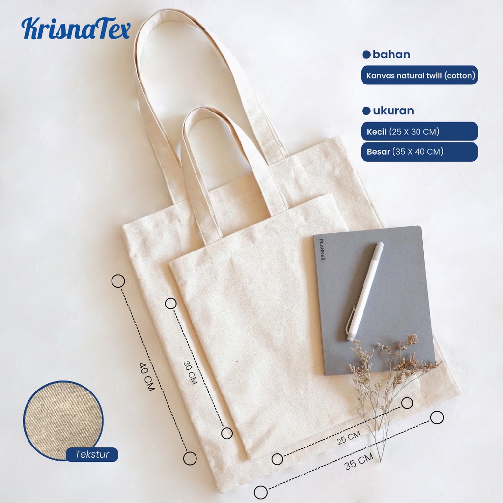 Tote Bag Kanvas Natural Besar Polos - Tas Belanja Canvas Totebag POTRAIT