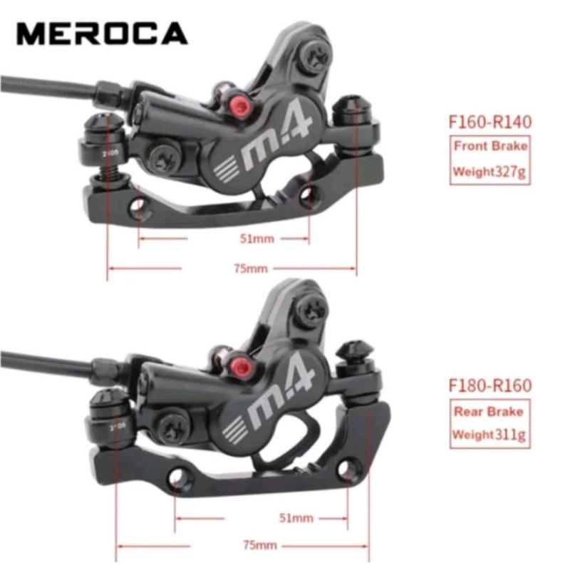 Meroca Brakeset 4 Piston Brake Set Hydroulic 4 Piston Rem Cakram Sepeda 4 piston