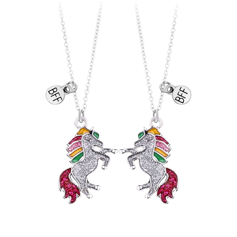 2pcs / Set Kalung Rantai Dengan Liontin Kartun Unicorn Untuk Anak Perempuan