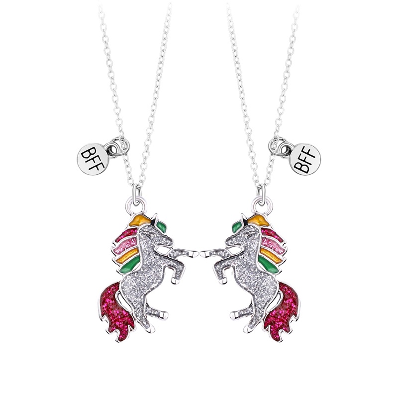 2pcs / Set Kalung Rantai Dengan Liontin Kartun Unicorn Untuk Anak Perempuan