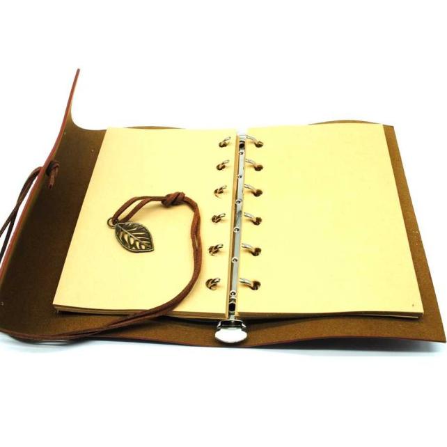 

☪ Buku Catatan Binder Kulit Retro Leaf Kertas A6 / Buku Agenda Klasik - Coffee ✳