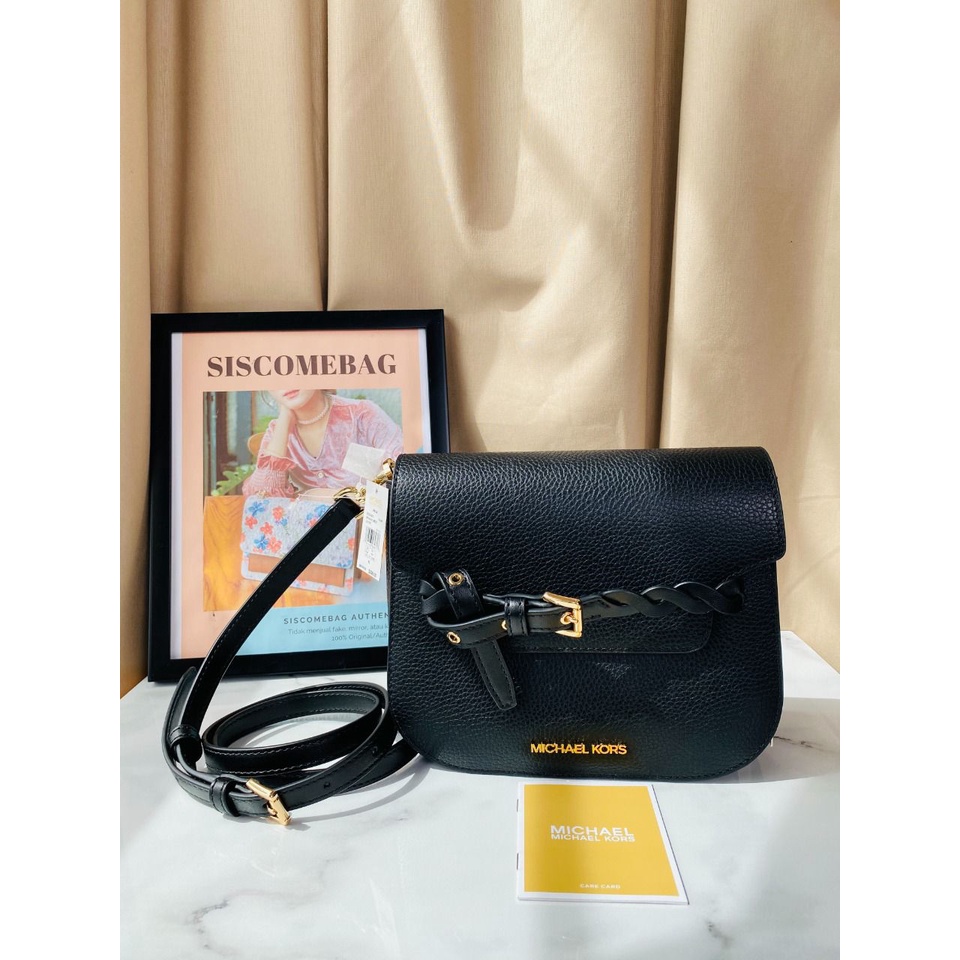 MK emilia small saddle crossbody leather black