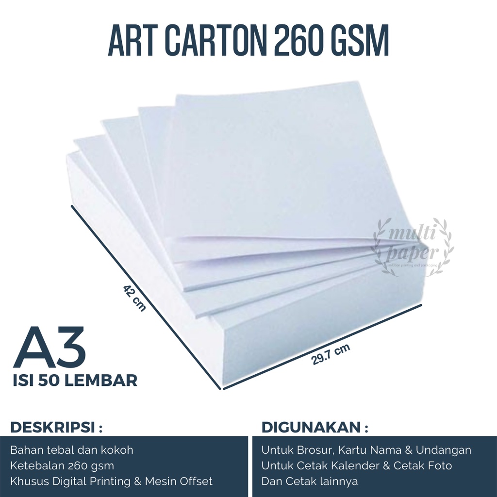 

Kertas Art Carton 260 gsm A3 isi 50 lembar / Art Carton 260 gsm A3