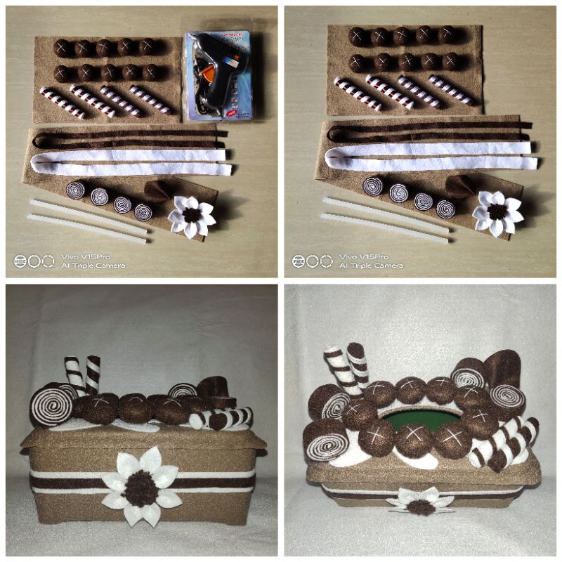 Paket DIY Kerajinan Tangan Prakarya Handmade Kotak Tissue Flanel CHOCO BALL CAKE Karakter Unik Lucu 