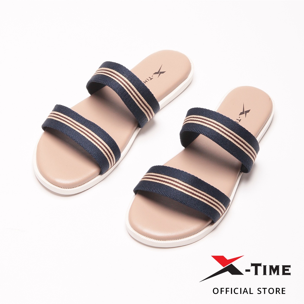 X-Time Sandal Slip Wanita Casual Kulit Lilac Strap 2-Navy