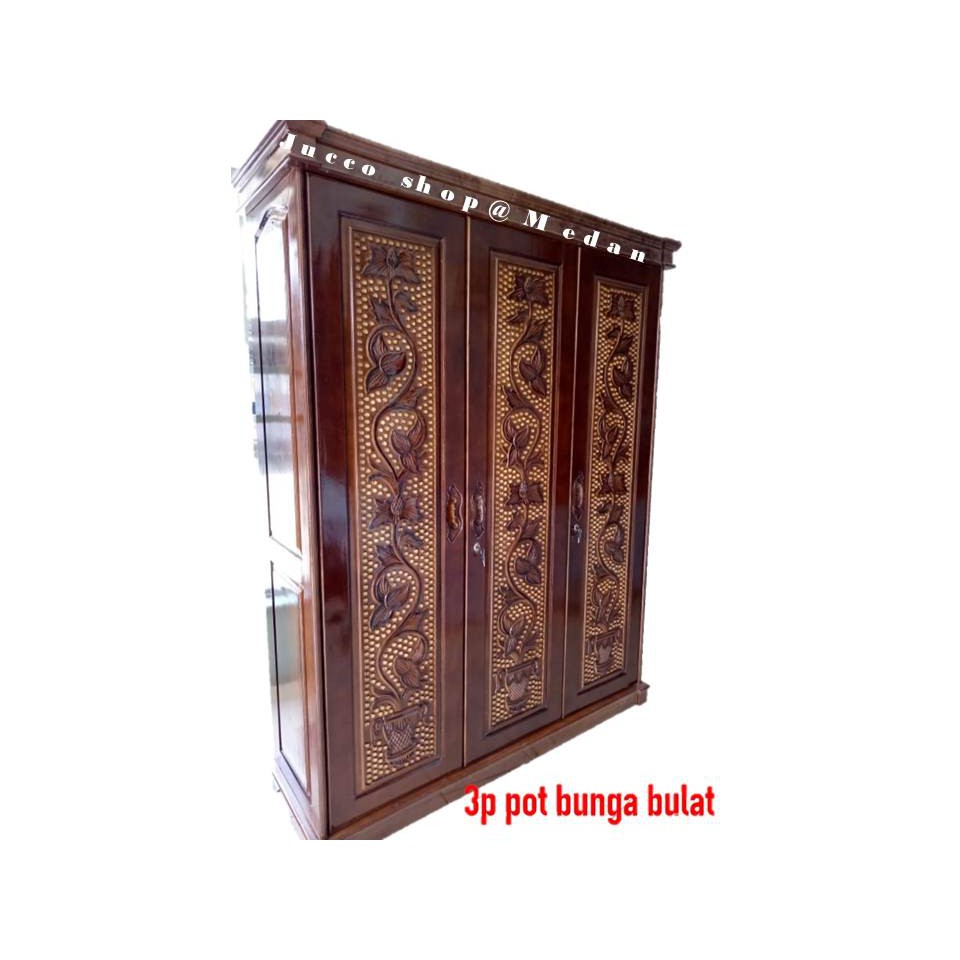 Lemari Pakaian Minimalis 3 pintu Kayu - Lemari Pakaian 3 pintu Corat Pot Bunga Polos - Medan