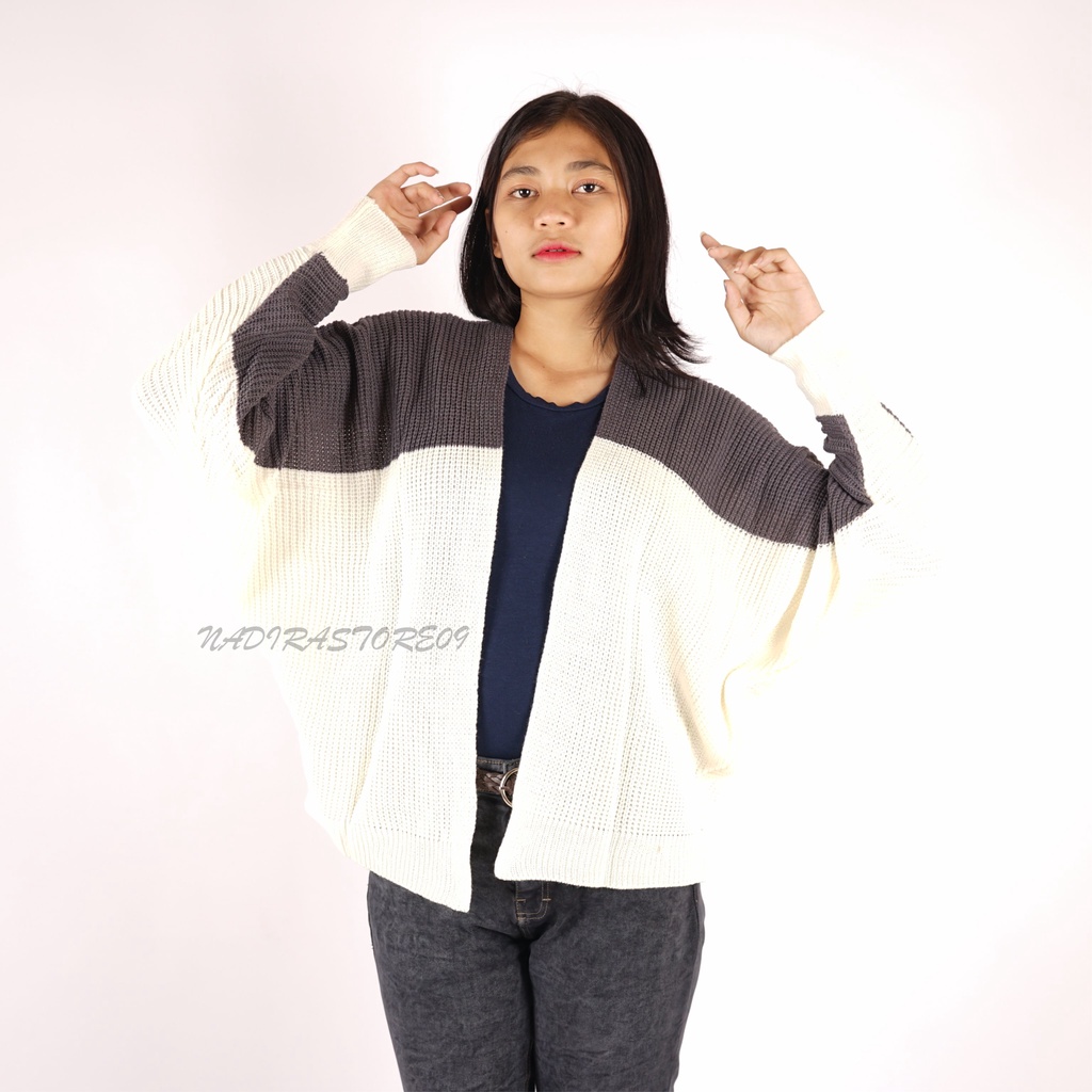 CARDIGAN BATWING RAJUT OVERSIZE PREMIUM / KOMBINASI / ABU TUA OFF WHITE