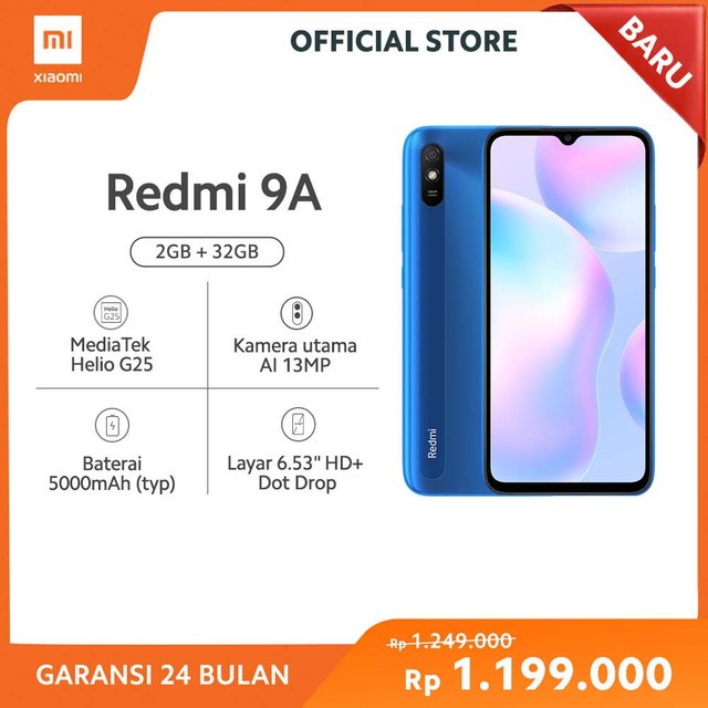XIaomi Redmi 9A (2+32GB) Layar DotDrop 6.53