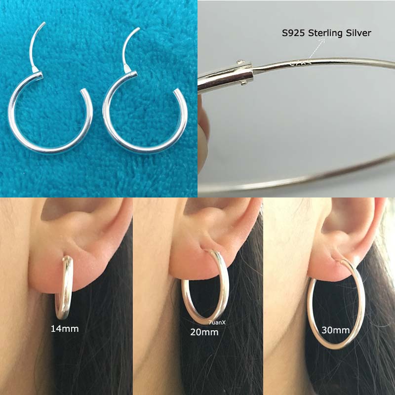 1 Pasang Anting Hoop Besar Bahan Sterling Silver S925 Ukuran 14-50mm Hypoallergenic Untuk Unisex