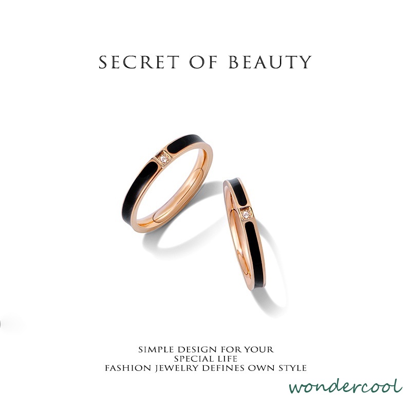 Cincin Wanita Titanium Stainless Steel Aksen Berlian Imitasi untuk Pria / Wanita Cincin hitam-Won