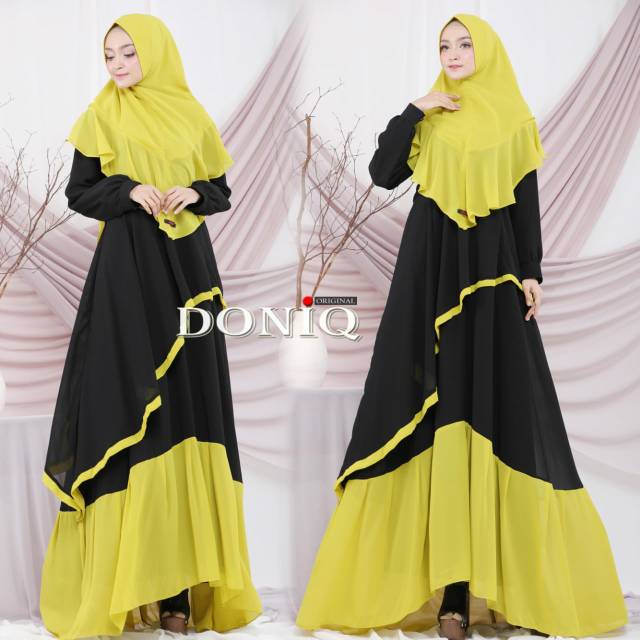 Gamis syari setelan khimar instan doniq ceruti polos