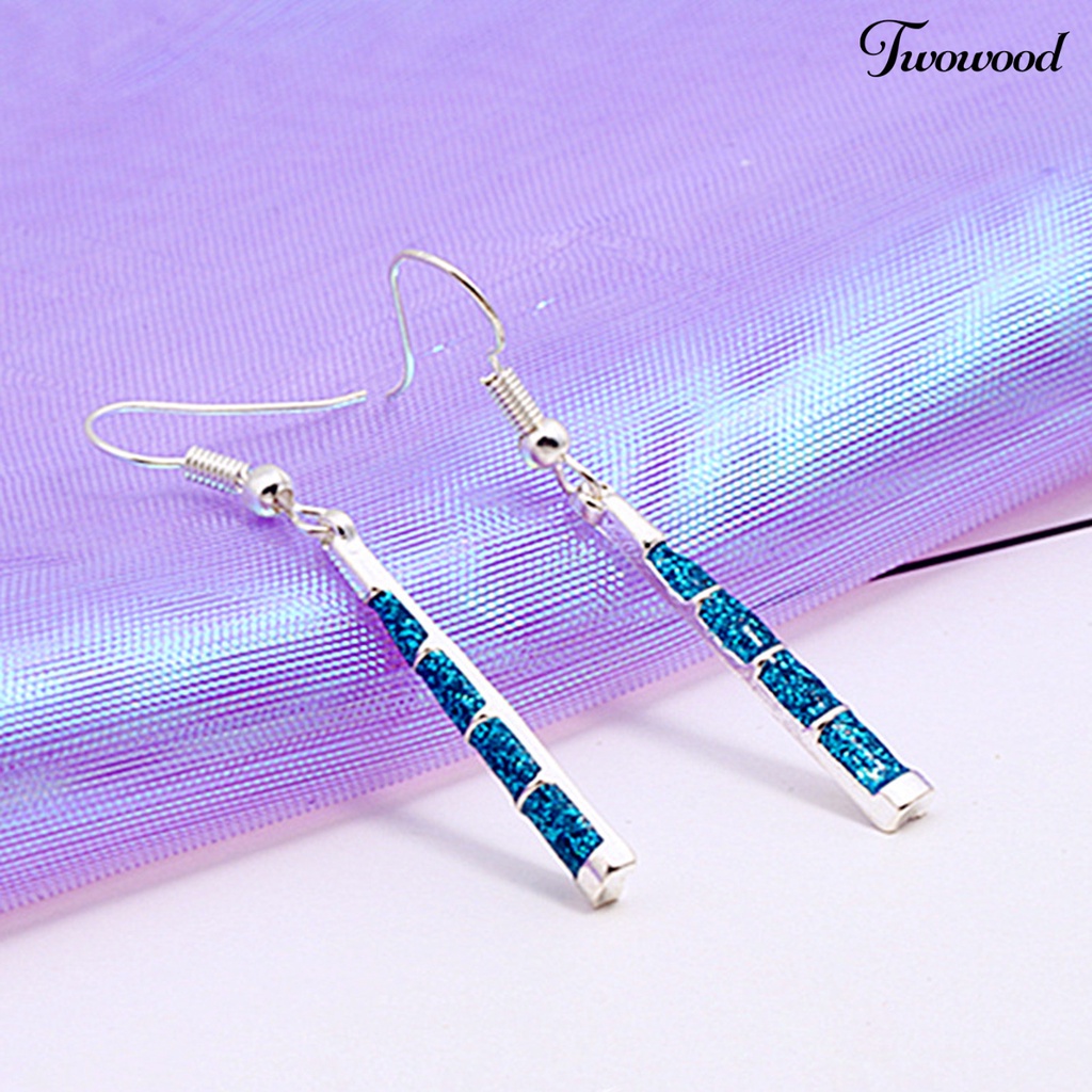 Twowood 1 Pair Hook Earrings Trapezoid Pendant Blue Faux Stone Women Shiny All Match Lightweight Dangle Earrings for Dating