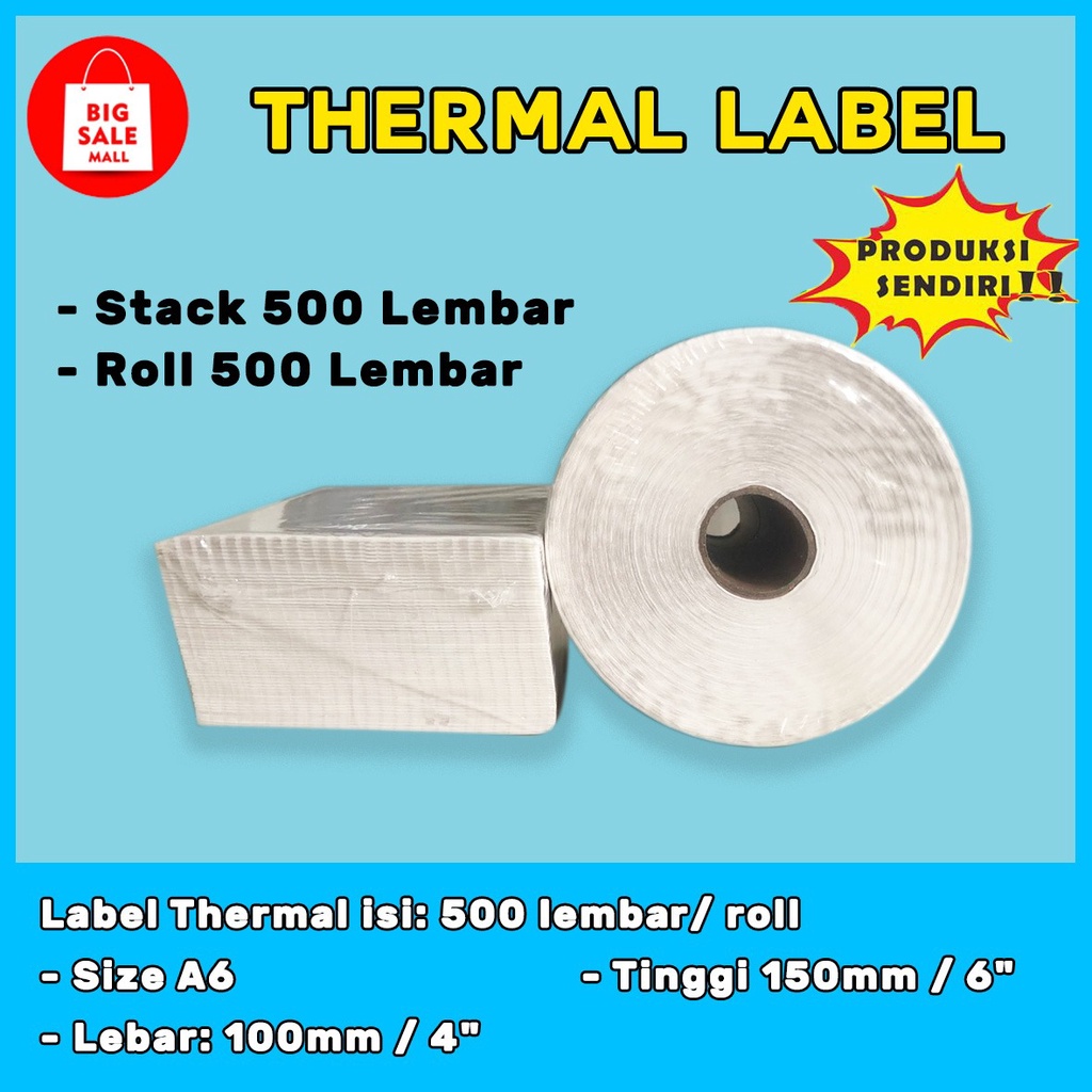 

klm Kertas Thermail Stiker Thermal 100x150 isi & 250 lembar, Label Thermal barcode, Kertas