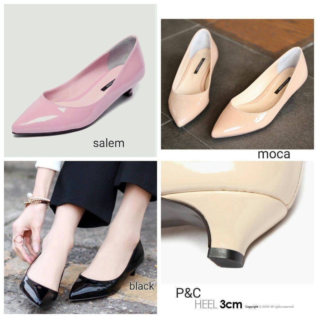 HIGH HEELS PANTOPEL ELEGANT GLOSSY HEELS HAK TAHU 3CM FASHION KERJA KANTOR