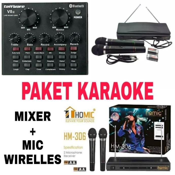 READY COD ORIGINAL Mixer Amplifier Mini Paket Mic Wireless Karaoke Tafstudio v8+